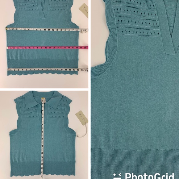 Joie NWT Sky Blue Sleeveless Scalloped Edged Sweater, Medium - Picture 15 of 16